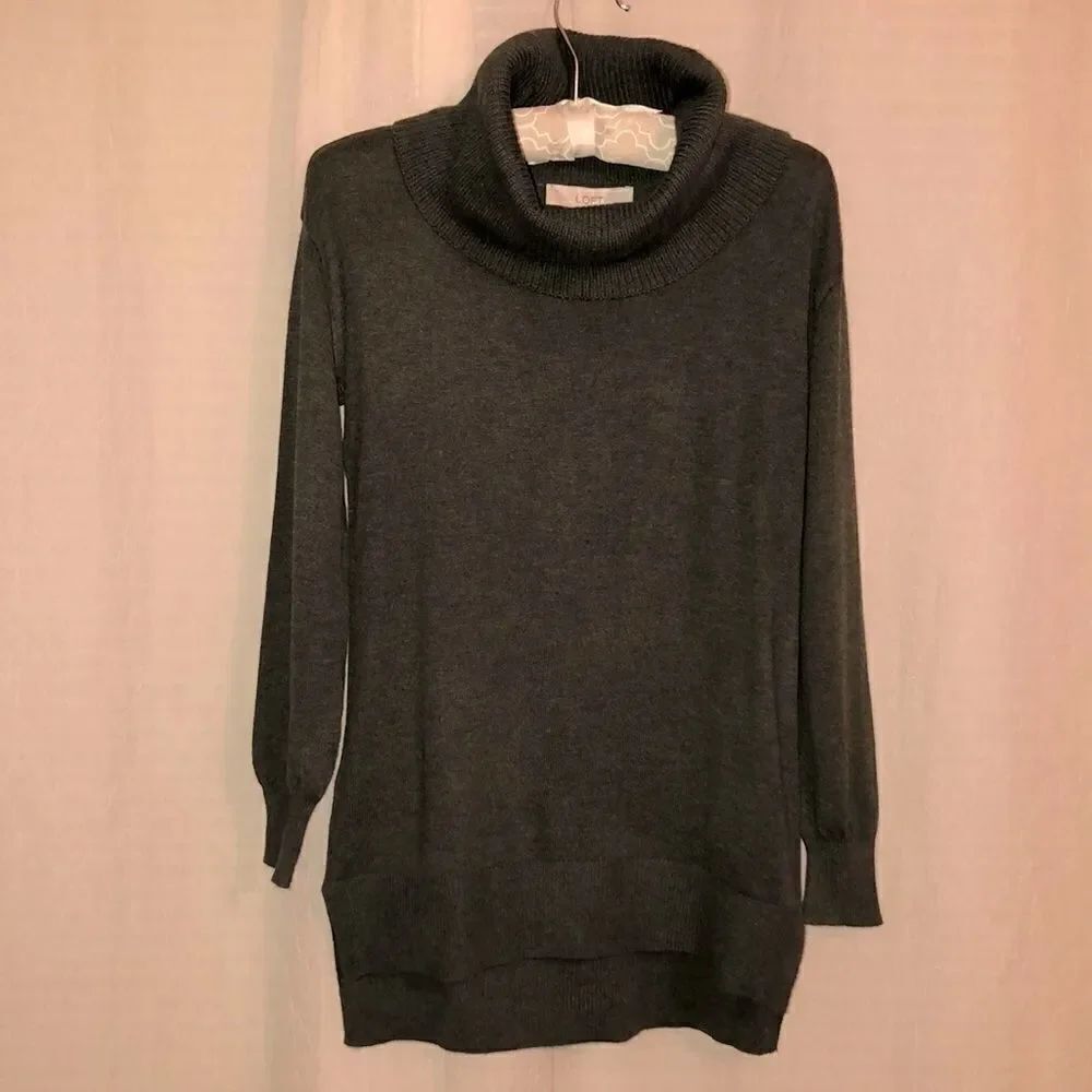LOFT XXS Camo Moth Green Knit High Low Turtleneck
